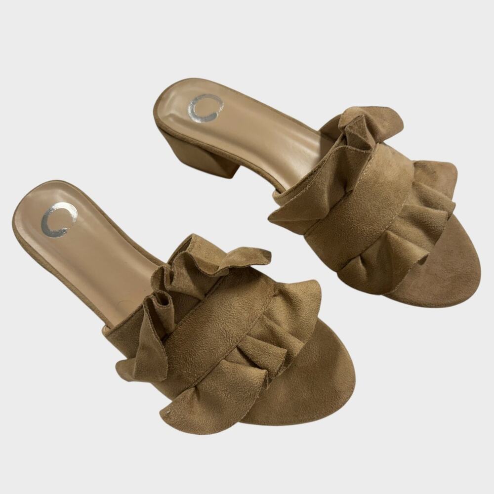 Journee Collection Nude Sabica Faux Suede Slip On Mule Sandals Shoes 7.5